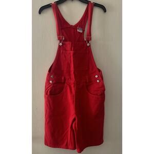 Vintage Y2K Watch LA Jeanswear USA Denim Cotton Red Short Overalls Size Medium M